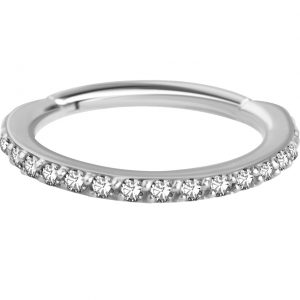 Argolla clicker oro blanco 18K con 13 circones premium 1.2x6mm