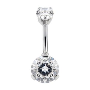 Banana de acero quirúrgico y doble circón swarovski blanco (2 medidas) - 1.6X8MM