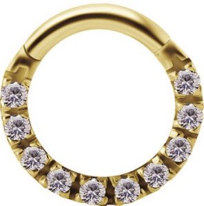 Argolla septum / daith de oro 18 kilates clicker y 10 circones premium (1.2x7mm)