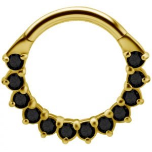 Argolla septum oro 18K con piedras black spinel 1.2x9mm clicker