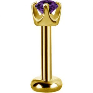 Labret titanio dorado con oro 18k amatista 2.5mm para helix piercing elegante chile