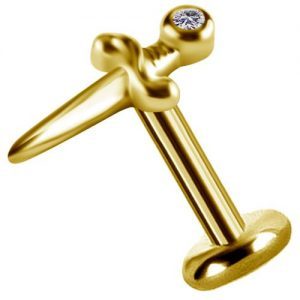 Labret titanio dorado con oro 18k diseño daga para helix piercing elegante chile