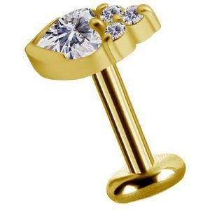 Labret titanio dorado con oro 18k diseño corazon trinity con circones para helix piercing elegante chile