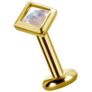 Labret titanio dorado con oro 18k diseño piramide con circon para helix piercing elegante chile