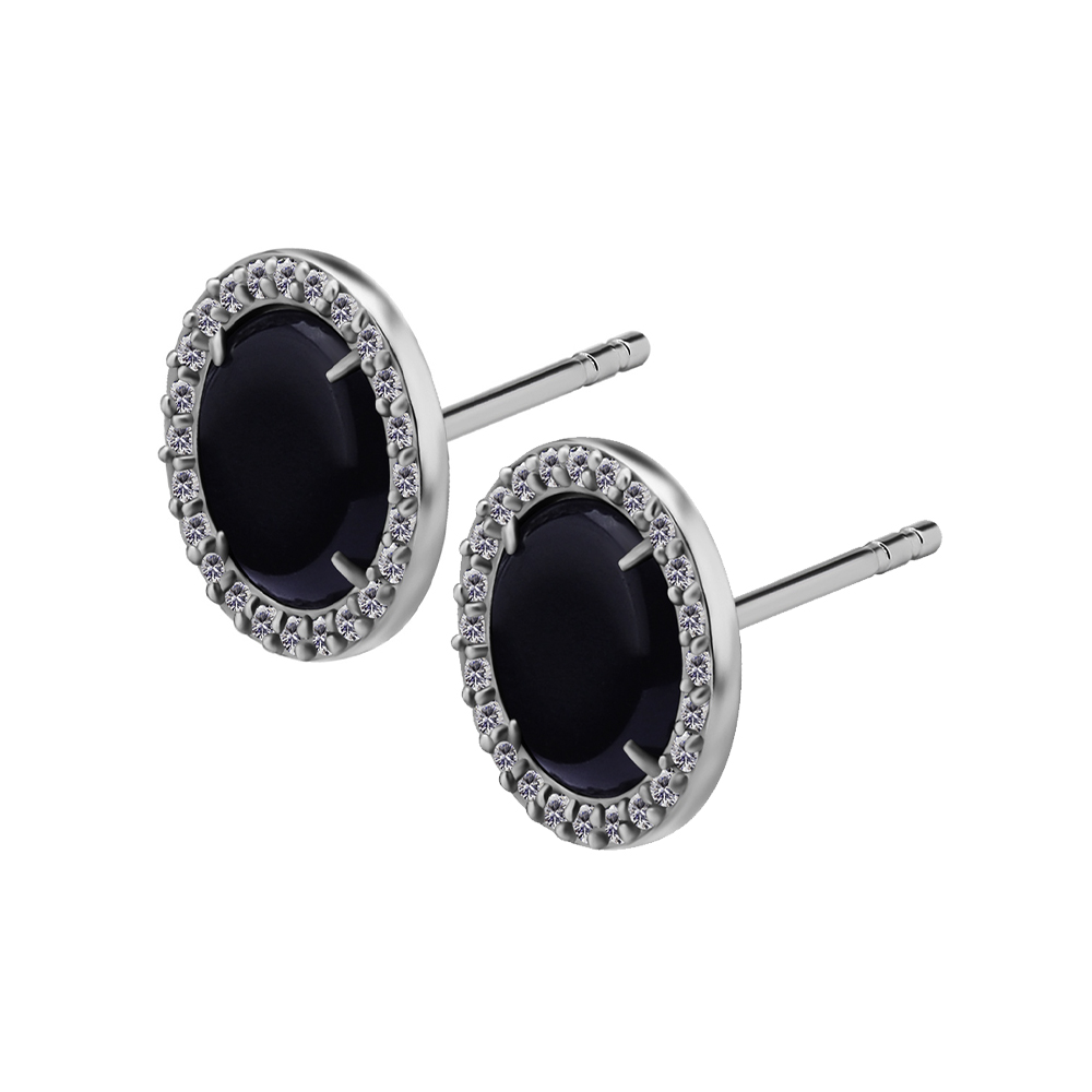 par-de-aros-de-acero-quirurgico-disco-con-agata-negra-y-24-circones-blancos