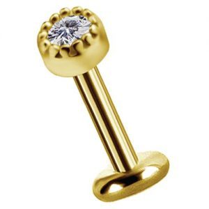 Labret titanio dorado con oro 18k y circon blanco 3mm para helix piercing elegante chile