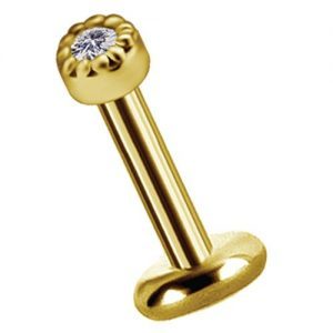 Labret titanio dorado con oro 18k y circon blanco 2mm para helix piercing elegante chile
