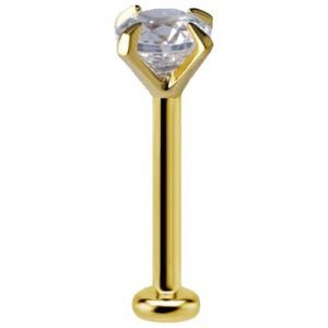 Labret titanio dorado con oro 18k y circon 2.5mm engarzado prong para helix piercing elegante chile