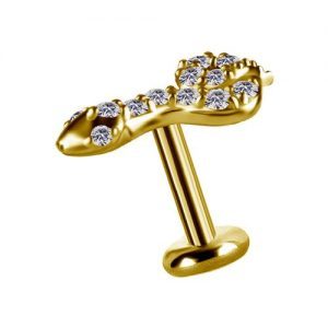 Labret titanio dorado con oro 18k diseño serpiente con circones para helix piercing elegante chile