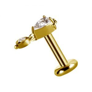Labret titanio dorado con oro 18k diseño gota dangle con circones para helix piercing elegante chile