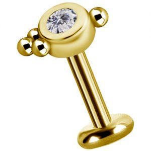 Labret titanio dorado con oro 18k disco con 4 microbolitas y circon 2.7mm para helix piercing elegante chile