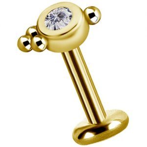Labret titanio dorado con oro 18k disco con 4 microbolitas y circon 5mm para helix piercing elegante chile