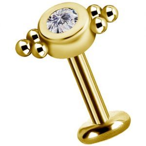 Labret titanio dorado con oro 18k disco con microbolitas y circon 2.5mm para helix piercing elegante chile