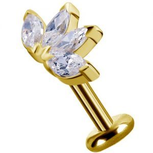 Labret titanio dorado con oro 18k diseño marquise con circones blancos para helix piercing elegante chile