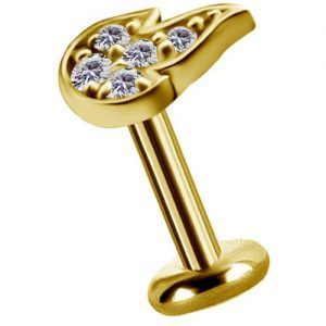 Labret titanio dorado con oro 18k diseño flama con circones para helix piercing elegante chile
