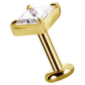 Labret titanio dorado con oro 18k diseño rombo con circones para helix piercing elegante chile