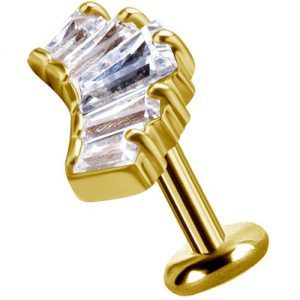 Labret titanio dorado con oro 18k diseño baguette con circones para helix piercing elegante chile