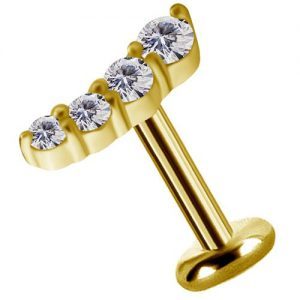 Labret titanio dorado con oro 18k diseño crescent con circones para helix piercing elegante chile