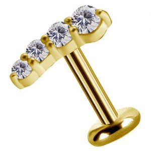 Labret titanio dorado con oro 18k diseño crescent con circones para helix piercing elegante chile