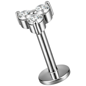 Labret titanio con oro blanco 18k diseño trinity con circones 4mm para helix piercing elegante chile