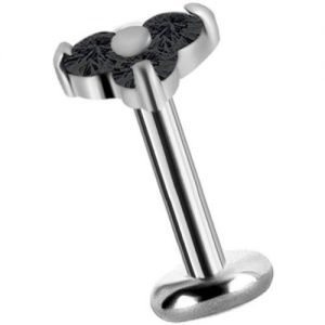 Labret titanio con oro blanco 18k diseño trinity con circones negros para helix piercing elegante chile