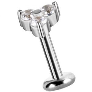Labret titanio con oro blanco 18k diseño trinity con circones 4mm para helix piercing elegante chile