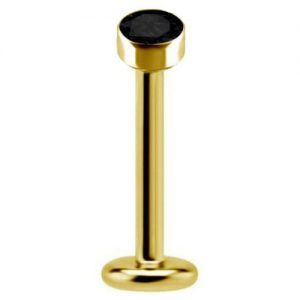 Labret titanio dorado con oro 18k y circon negro 2mm engarzado bisel para helix piercing elegante chile
