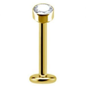 Labret titanio dorado con oro 18k y circon blanco 2.5mm engarzado bisel para helix piercing elegante chile