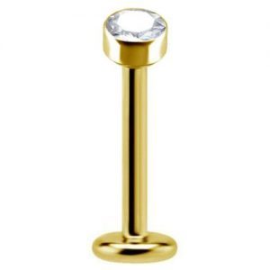 Labret titanio dorado con oro 18k y circon negro 2mm engarzado bisel para helix piercing elegante chile