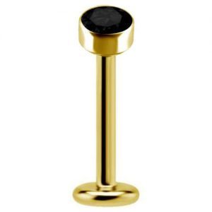 Labret titanio dorado con oro 18k y circon negro 3mm engarzado bisel para helix piercing elegante chile