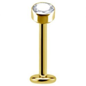Labret titanio dorado con oro 18k y circon blanco 3mm engarzado bisel para helix piercing elegante chile