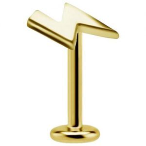 Labret titanio dorado con oro 18k diseño rayo para helix piercing elegante chile