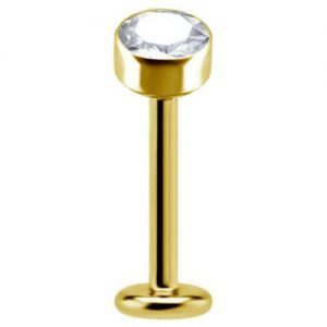 Labret titanio dorado con oro 18k y circon 4mm engarzado bisel para helix piercing elegante chile