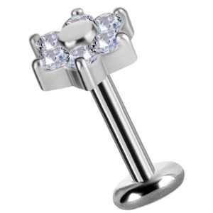 Labret de titanio con oro blanco 18k diseño flor con diamantes para helix piercing elegante chile