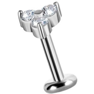 “Labret de titanio con top de oro blanco 18K y diamantes diseño trinity para piercing helix”